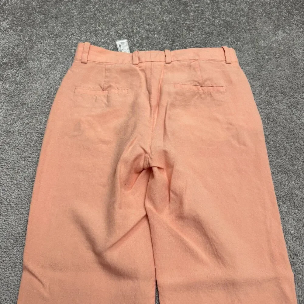 Zara Woman Linen Blend Wide Leg Chino Pants Women XS Peach Summer Lightweight